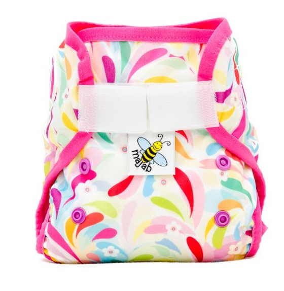 Novorozenecké svrchní PUL kalhotky Majab na suchý zip (PUL Klasik) - Floral (malinové lemování)