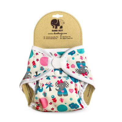 Novorozenecké svrchní PUL kalhotky Bambi Roxy na suchý zip - Elephants on white