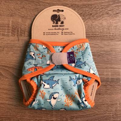 Svrchní PUL kalhotky Bambi Roxy na suchý zip - Sharks on blue