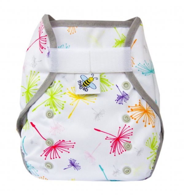 Svrchní PUL kalhotky Majab na suchý zip (super AIR PUL) - Pampelišky (lemování šedá)