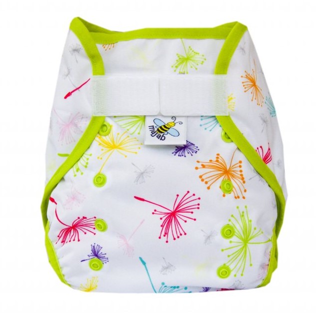 Svrchní PUL kalhotky Majab na suchý zip (super AIR PUL) - Pampelišky (lemování jablíčkové)