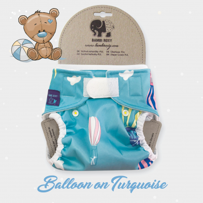 Svrchní PUL kalhotky Bambi Roxy na suchý zip (nová generace) - Ballon on Turquoise