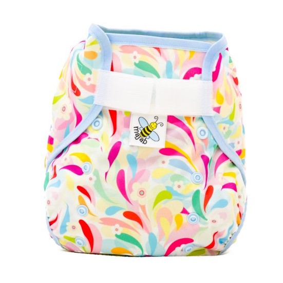 Svrchní PUL kalhotky Majab na suchý zip - Floral (světle modré lemování)