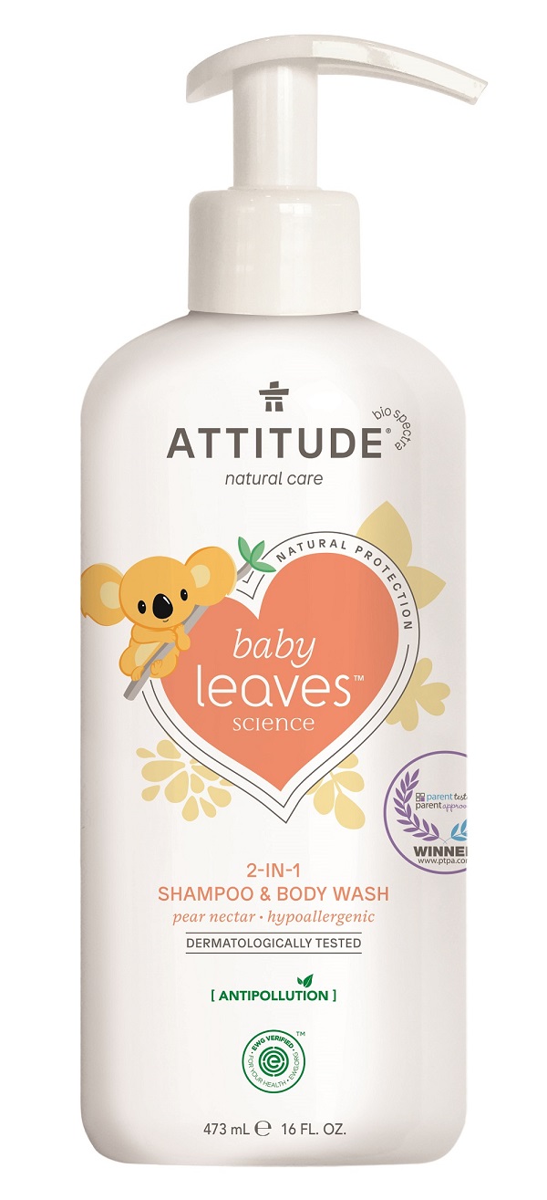 Dětské tělové mýdlo a šampon (2 v 1) ATTITUDE Baby leaves s vůní hruškové šťávy 473 ml