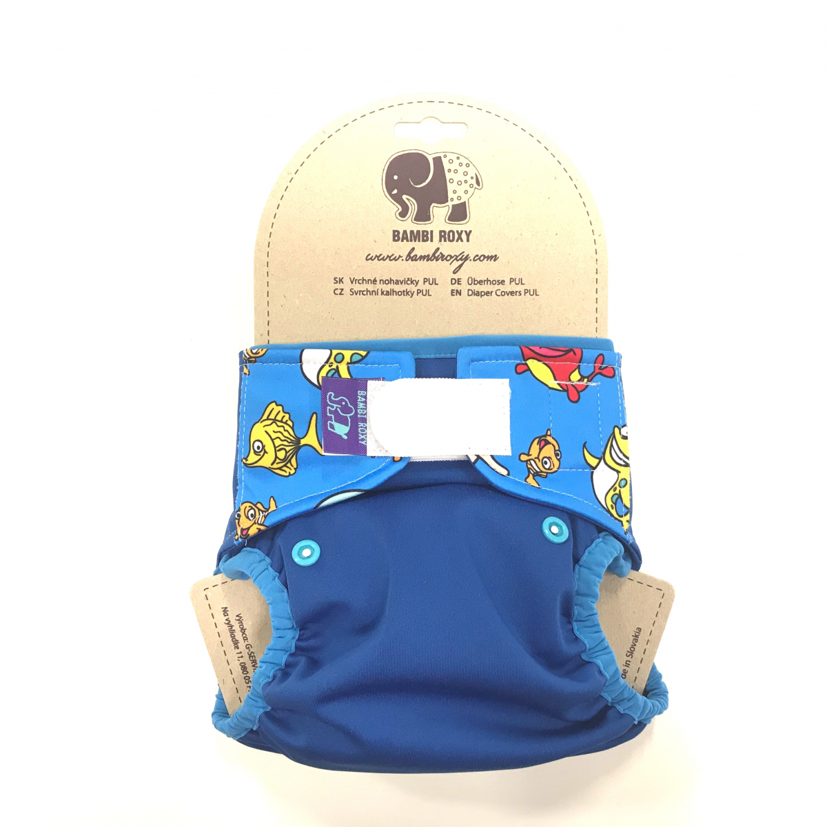 Svrchní PUL kalhotky Bambi Roxy na suchý zip (nová generace) - Fish and dark blue