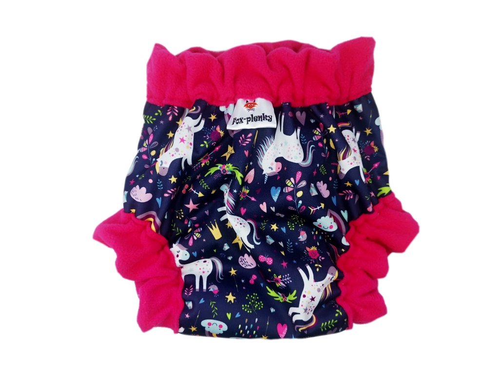 Natahovací svrchní PUL kalhotky Fox-plenky vel. XL (prodyšný PUL) - Jednorožci