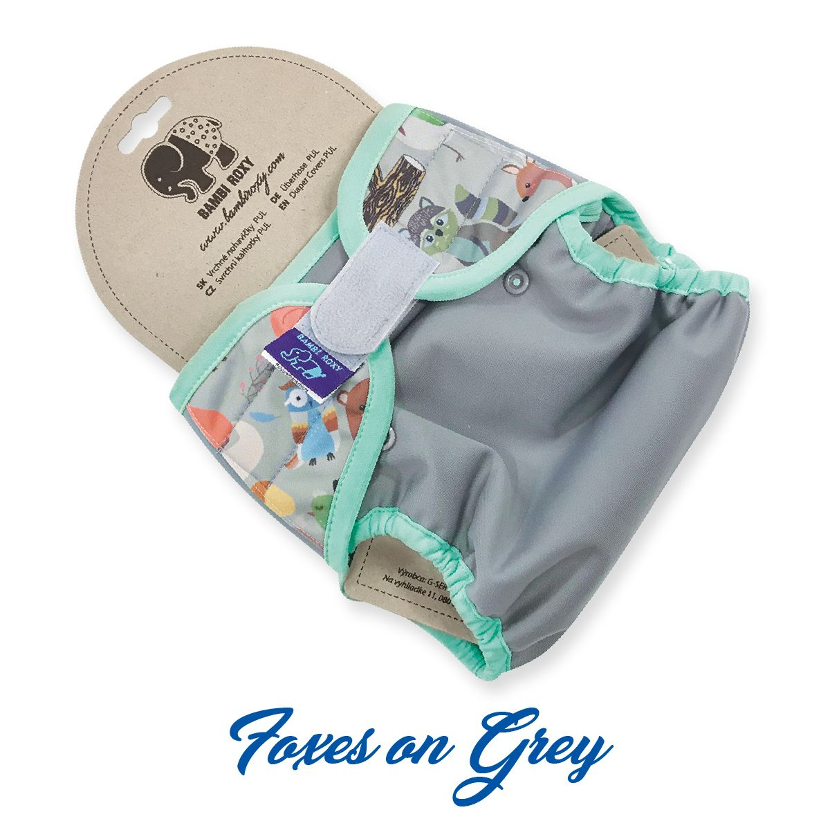 Svrchní PUL kalhotky XL Bambi Roxy na suchý zip (nová generace) - Foxes on grey