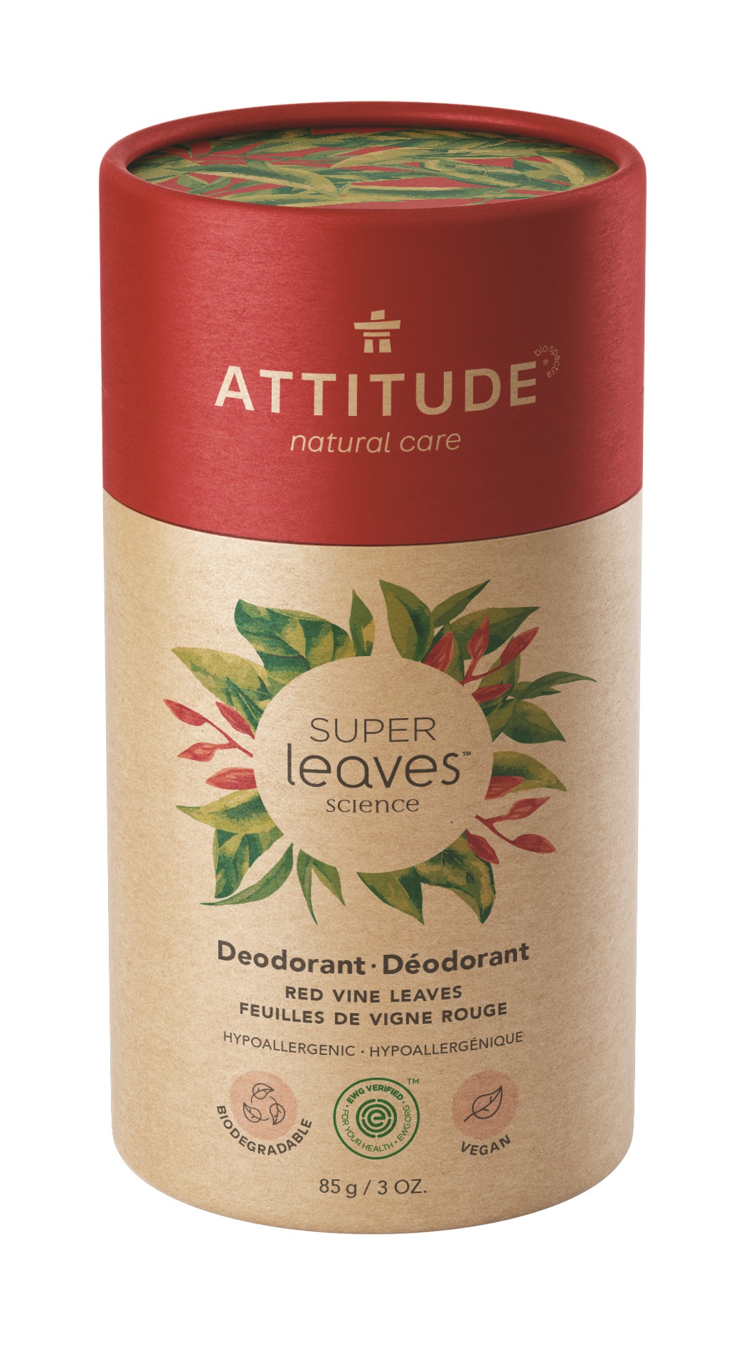 Přírodní tuhý deodorant ATTITUDE Super leaves - červené vinné listy 85 g