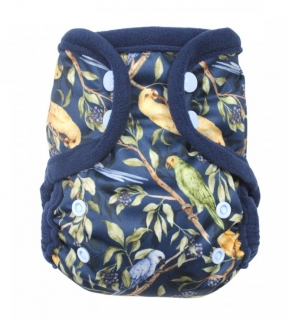 Svrchní PUL kalhotky Mini Breberky na PAT (flees, křidélka) - Papoušek Indigo